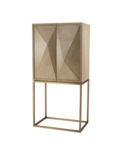 DeLaRenta Washed Oak & Brass Bar Cabinet