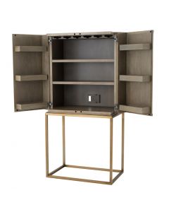 DeLaRenta Washed Oak & Brass Bar Cabinet