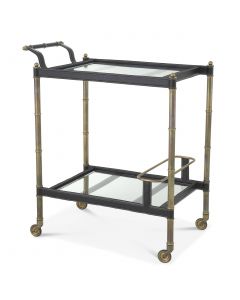 Princess Vintage Brass & Black Leather Bar Cart 