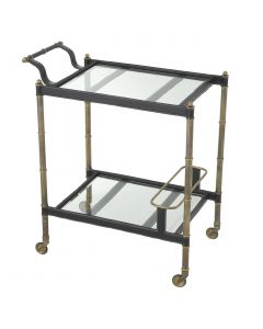 Princess Vintage Brass & Black Leather Bar Cart 