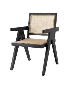 Aristide Black Dining Chair Chair with Rattan Cane Webbing 