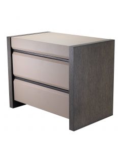 Meribel Mocha Straight Oak & Grey Leather Look Bedside Table