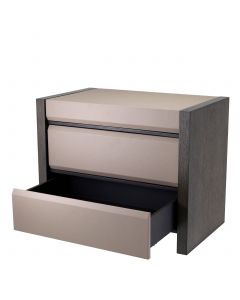 Meribel Mocha Straight Oak & Grey Leather Look Bedside Table