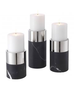 Sierra Black Marble & Nickel Candle Holder - Set of 3