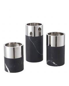 Sierra Black Marble & Nickel Candle Holder - Set of 3