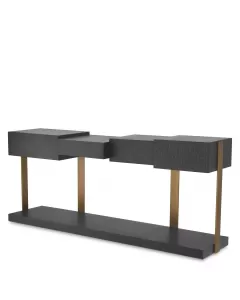 Nerone Charcoal Grey Oak & Brushed Brass Console Table