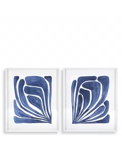 Blue Stylized Leaf Print - Set of 2