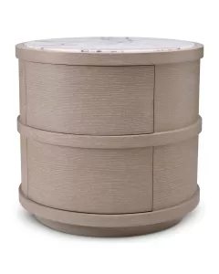 Cabana Round Washed Oak & Bianco Lilac Marble Bedside Table 