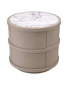 Cabana Round Washed Oak & Bianco Lilac Marble Bedside Table 