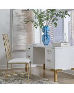 Cosby White Lacquer & Polished Brass Desk