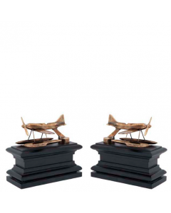 Hydroplane Brass & Black Wood Bookend - Set of 2