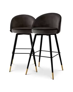 The Cooper Bar Stool Set of 2 Roche dark grey velvet