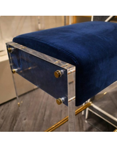 Indy Acrylic & Brass Counter Stool with Navy Velvet Cushion