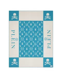 Philipp Plein Blue Skull Cashmere Plaid Throw