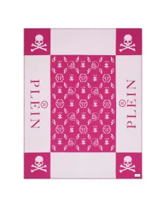 Philipp Plein Pink Skull Cashmere Plaid Throw