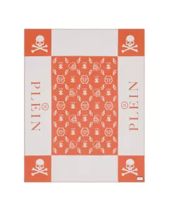 Philipp Plein Orange Skull Cashmere Plaid Throw