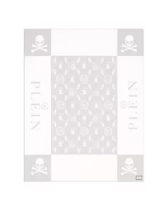 Philipp Plein Grey Skull Cashmere Plaid Throw