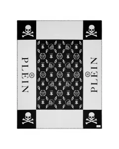 Philipp Plein Black Skull Cashmere Plaid Throw