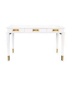 Plato White Lacquer & Antique Brass Desk