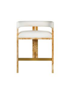 Cruise Burl Wood & White Linen Counter Stool